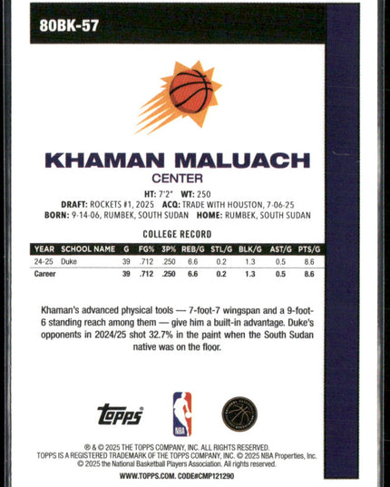 Khaman Maluach #80BK-57 2025-26 Topps 1980-81 Topps Basketball Phoenix Suns