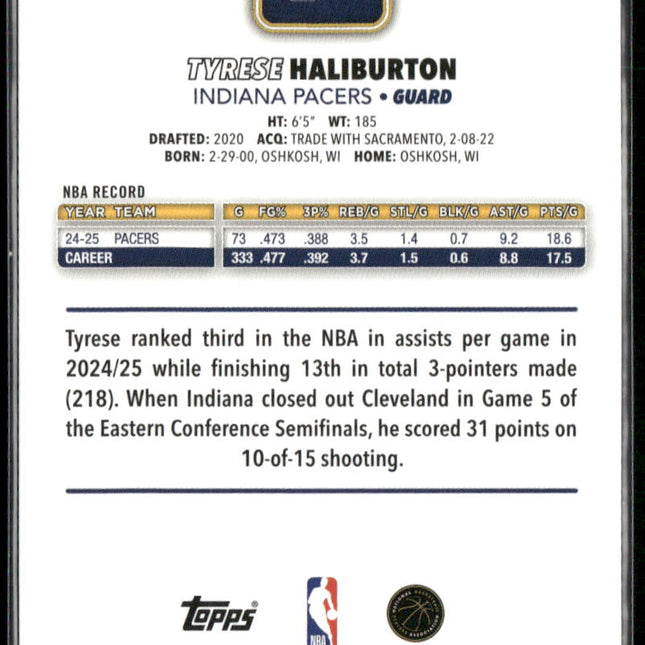 Tyrese Haliburton #47 2025-26 Topps Holo Foil Indiana Pacers
