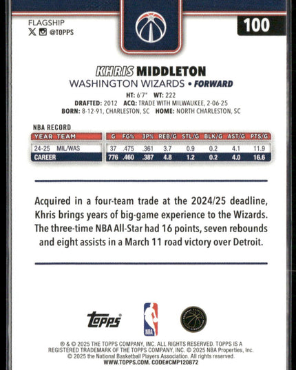 Khris Middleton #100 2025-26 Topps Rainbow Foilboard Washington Wizards