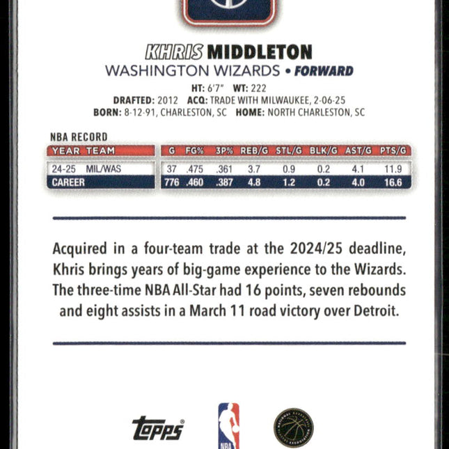 Khris Middleton #100 2025-26 Topps Rainbow Foilboard Washington Wizards