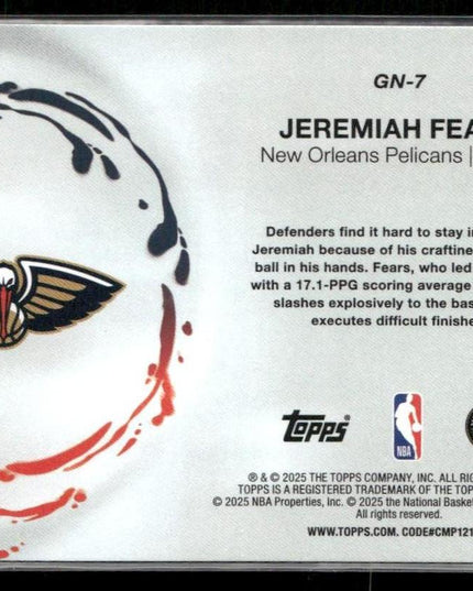 Jeremiah Fears #GN-7 2025-26 Topps Generation Now New Orleans Pelicans
