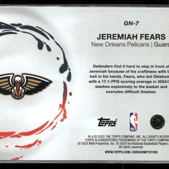 Jeremiah Fears #GN-7 2025-26 Topps Generation Now New Orleans Pelicans