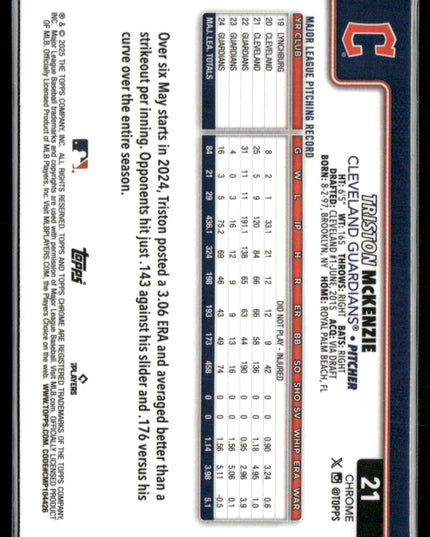 Triston McKenzie #21 2025 Topps Chrome Raywave Refractors Cleveland Guardians
