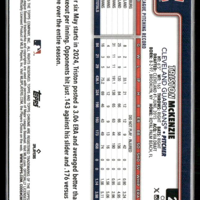 Triston McKenzie #21 2025 Topps Chrome Raywave Refractors Cleveland Guardians