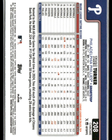 Trea Turner #208 2025 Topps Chrome Sepia Refractors Philadelphia Phillies
