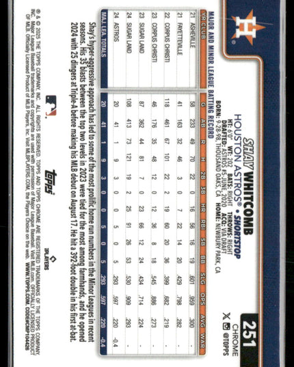 Shay Whitcomb Rookie #251 2025 Topps Chrome Sepia Refractors Houston Astros