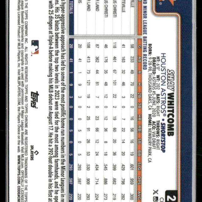 Shay Whitcomb Rookie #251 2025 Topps Chrome Sepia Refractors Houston Astros