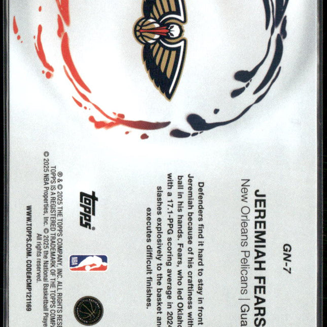 Jeremiah Fears #GN-7 2025-26 Topps Generation Now New Orleans Pelicans
