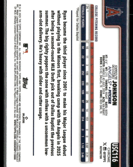 Ryan Johnson Rookie #USC116 2025 Topps Chrome Update Refractors LA Angels