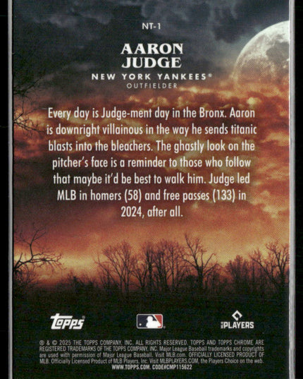 Aaron Judge #NT-1 2025 Topps Chrome Update Night Terrors New York Yankees