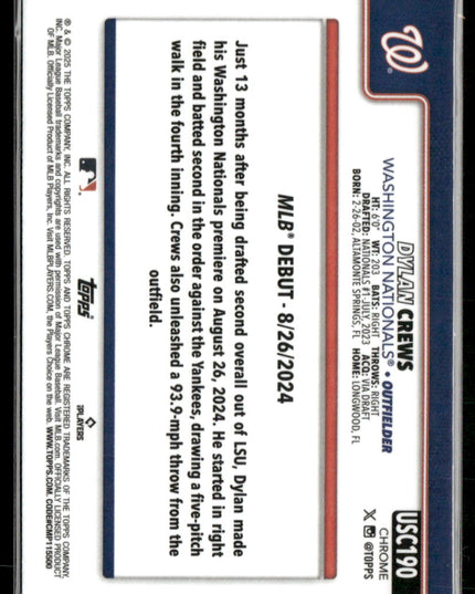 Dylan Crews #USC190 2025 Topps Chrome Update Washington Nationals