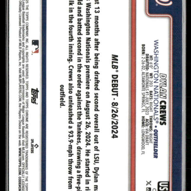 Dylan Crews #USC190 2025 Topps Chrome Update Washington Nationals
