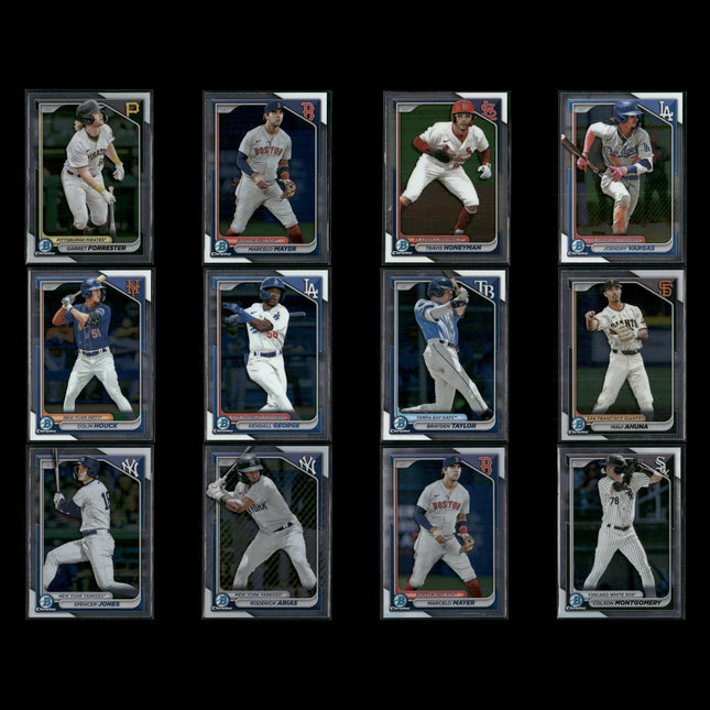 2024 Bowman Chrome Prospects Lot (12) Spencer Jones, Marcelo Mayer, Arias, Vargas