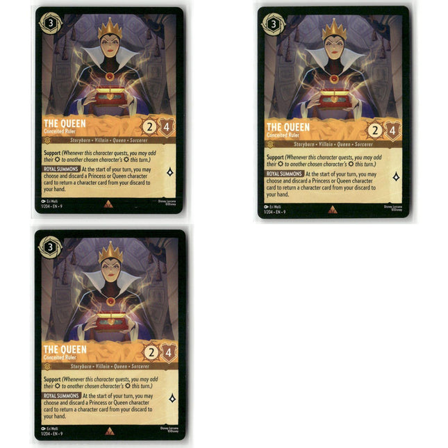 The Queen - Conceited Ruler #1 3 Card Lot Rare Fabled Disney Lorcana