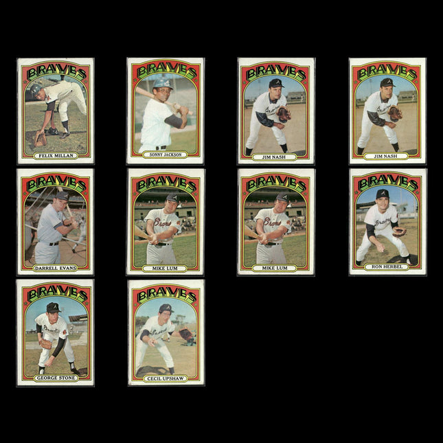 1972 Topps Atlanta Braves Team Lot (10 Cards) Vintage Baseball MLB