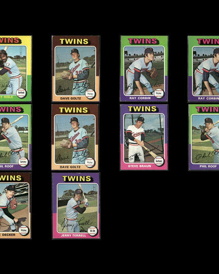 10-Card Lot Vintage 1975 Topps Minnesota Twins | MLB Baseball Trading Cards