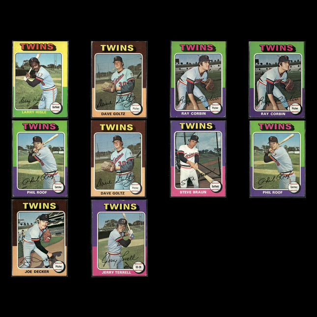 10-Card Lot Vintage 1975 Topps Minnesota Twins | MLB Baseball Trading Cards