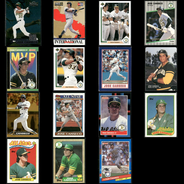 Jose Canseco 15-Card Lot A’s 80s-90s Slugger Collector Cards
