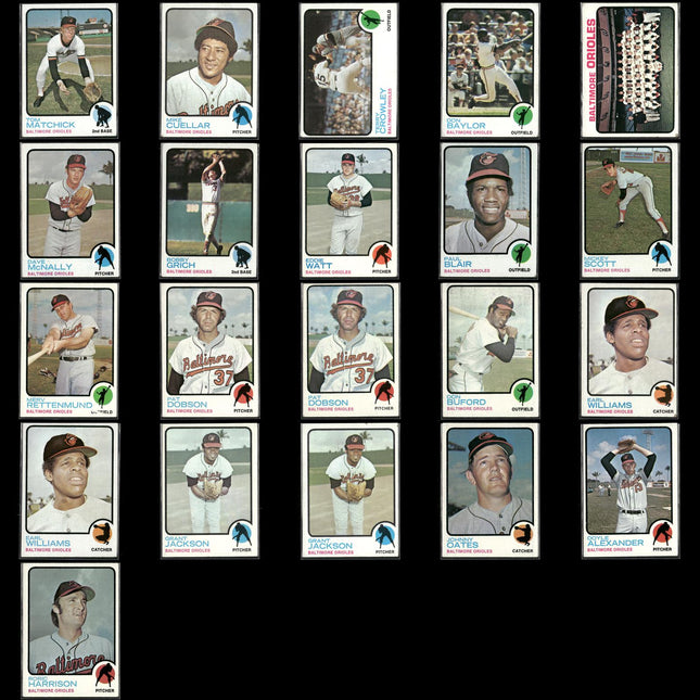21-Card Lot Vintage 1973 Topps Baltimore Orioles | MLB Baseball Trading Cards