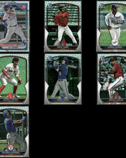 2023-24 Bowman Chrome Prospects Mojo Refractors Lot (7) Druw Jones, Lawlar, Mayer
