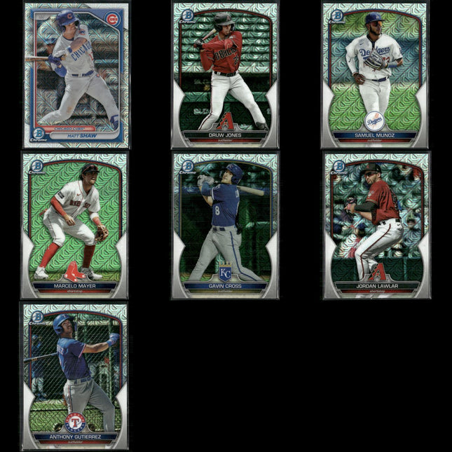 2023-24 Bowman Chrome Prospects Mojo Refractors Lot (7) Druw Jones, Lawlar, Mayer