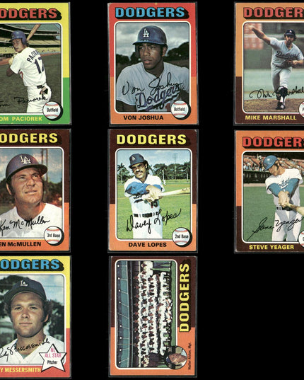 8-Card Lot Vintage 1975 Topps Los Angeles Dodgers | MLB Baseball Trading Cards