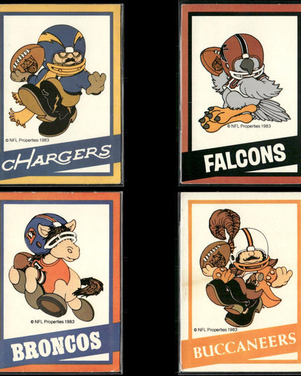 1983 NFL Huddles Lot – 4 Cards – Chargers, Falcons, Broncos, Buccaneers