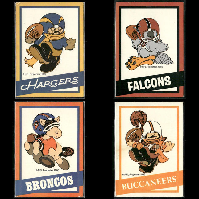 1983 NFL Huddles Lot – 4 Cards – Chargers, Falcons, Broncos, Buccaneers