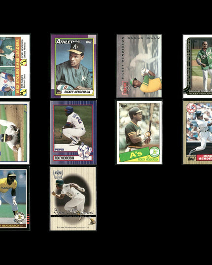 Rickey Henderson 10-Card Lot A’s HOF Speed & Power Star