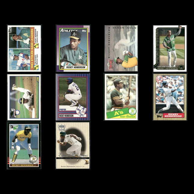 Rickey Henderson 10-Card Lot A’s HOF Speed & Power Star