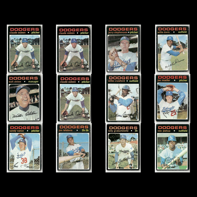 12-Card Lot Vintage 1971 Topps LA Dodgers | MLB Baseball Trading Cards Team Lot