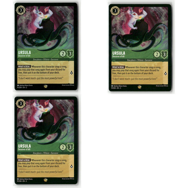 Ursula - Deceiver of All #91 3 Card Lot Legendary Set 3 Disney Lorcana