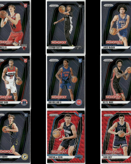 9-Card Lot 2024-25 Panini Prizm Monopoly Basketball | NBA Rookie Trading Cards