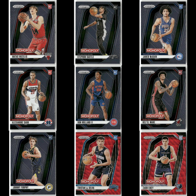9-Card Lot 2024-25 Panini Prizm Monopoly Basketball | NBA Rookie Trading Cards