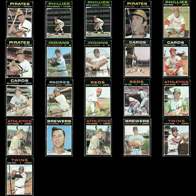 1971 Topps Baseball Lot (21) w/ Ted Simmons RC, Bill Mazeroski, Lee May Stars
