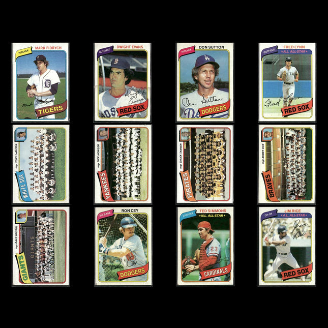 1980 Topps Baseball Lot (12) w/ Jim Rice, Don Sutton, Fred Lynn, Ron Cey Stars