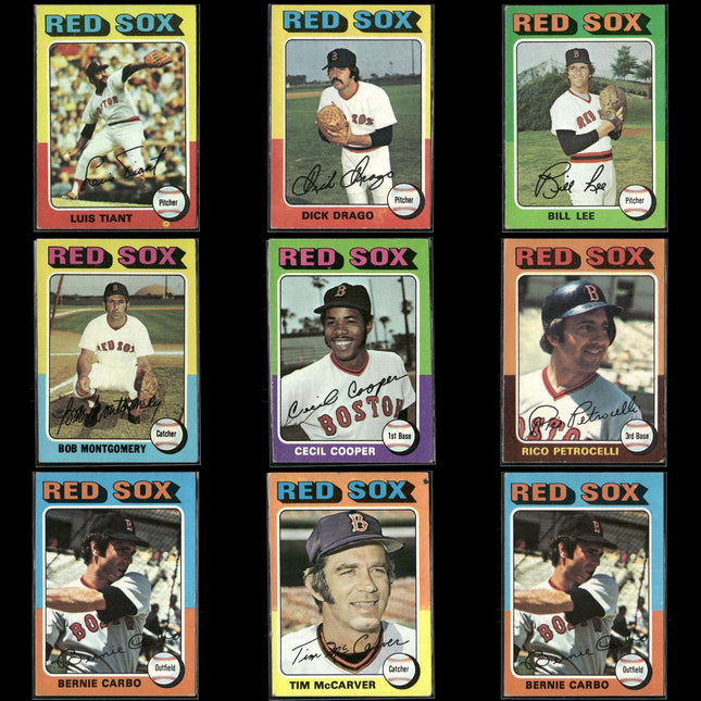 4-Card Lot Vintage 1975 Topps Boston Red Sox | MLB Baseball Trading Cards