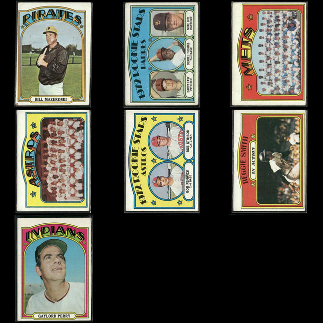 1972 Topps Baseball Lot (7) w/ Gaylord Perry, Bill Mazeroski, Rookie Stars RCs