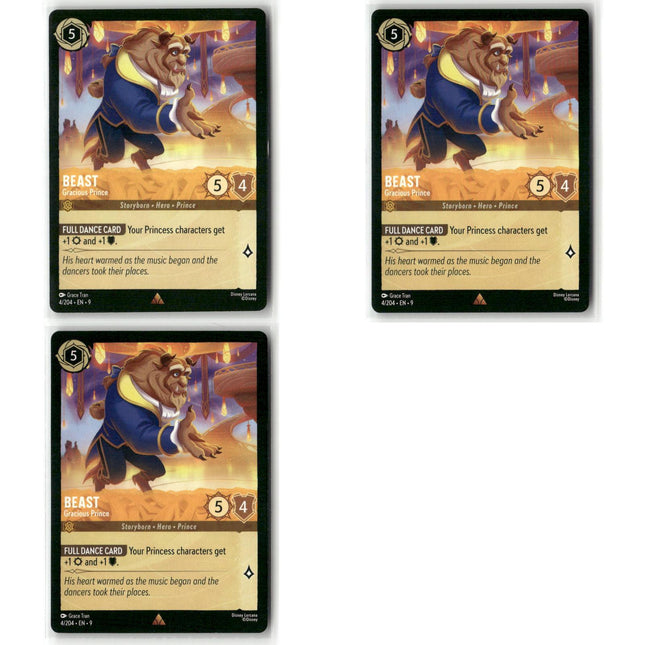 Beast - Gracious Prince #4 3 Card Lot Rare Fabled Disney Lorcana