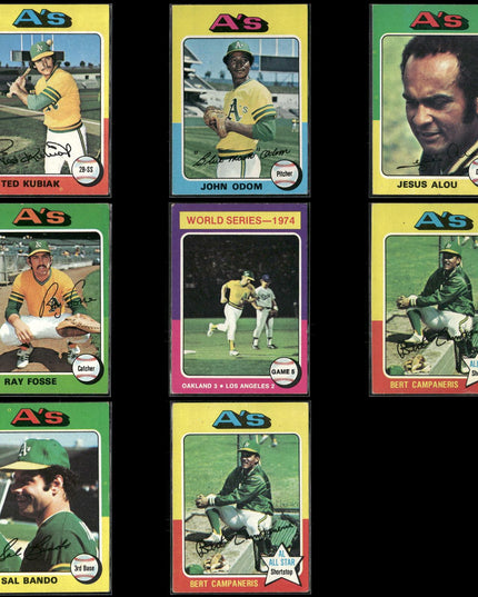 8-Card Lot Vintage 1975 Topps Oakland Athletics | MLB Baseball Trading Cards