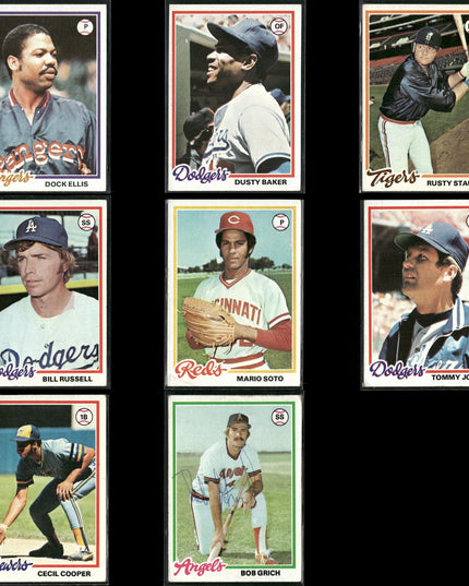 1978 Topps Baseball Lot (8) w/ Dusty Baker, Rusty Staub, Mario Soto RC, Blyleven