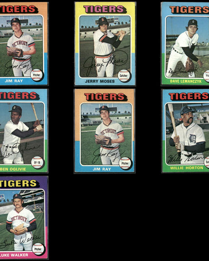 7-Card Lot Vintage 1975 Topps Detroit Tigers | MLB Baseball Trading Cards Topps