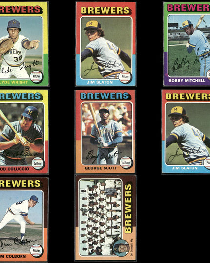8-Card Lot Vintage 1975 Topps Milwaukee Brewers | MLB Baseball Trading Cards