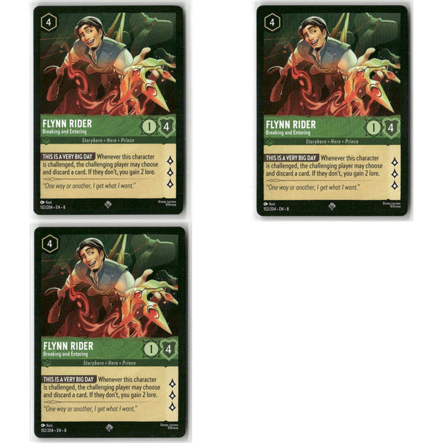 Flynn Rider - Breaking and Entering #102 3 Card Lot Super Rare Disney Lorcana