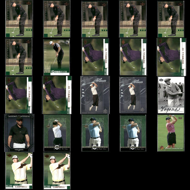 Golf Card Lot (22) Ty Tryon, Sorenstam, Tiger Woods, Howell RCs, Stewart