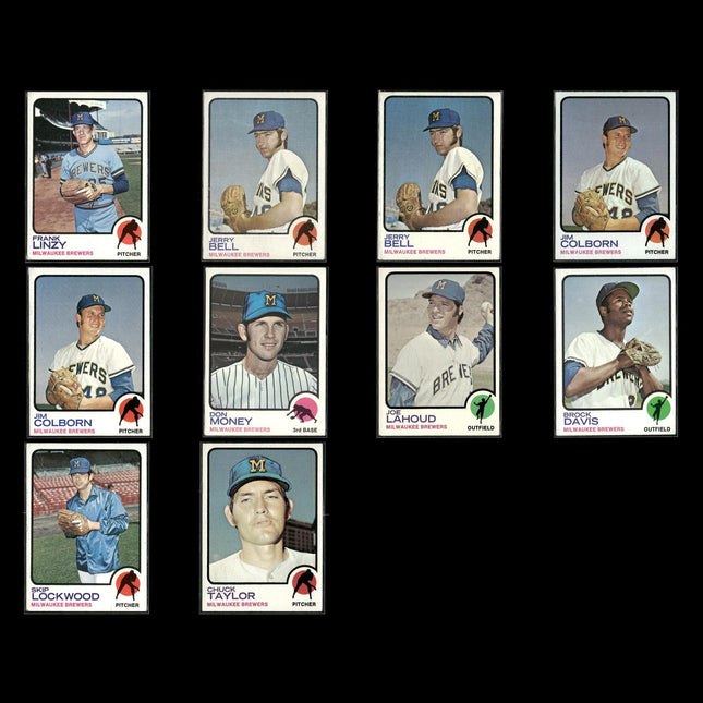 10-Card Lot Vintage 1973 Topps Milwaukee Brewers | MLB Baseball Trading Cards