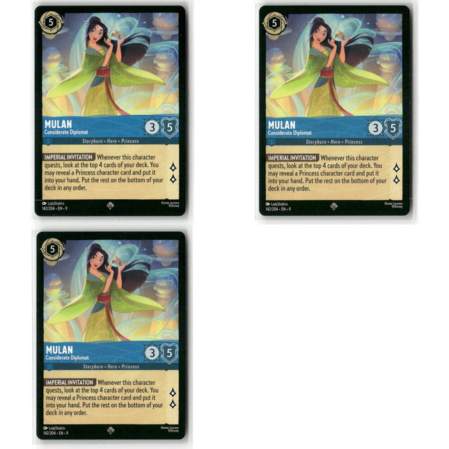 Mulan - Considerate Diplomat #142 3-Card Lot Super Rare Fabled Disney Lorcana