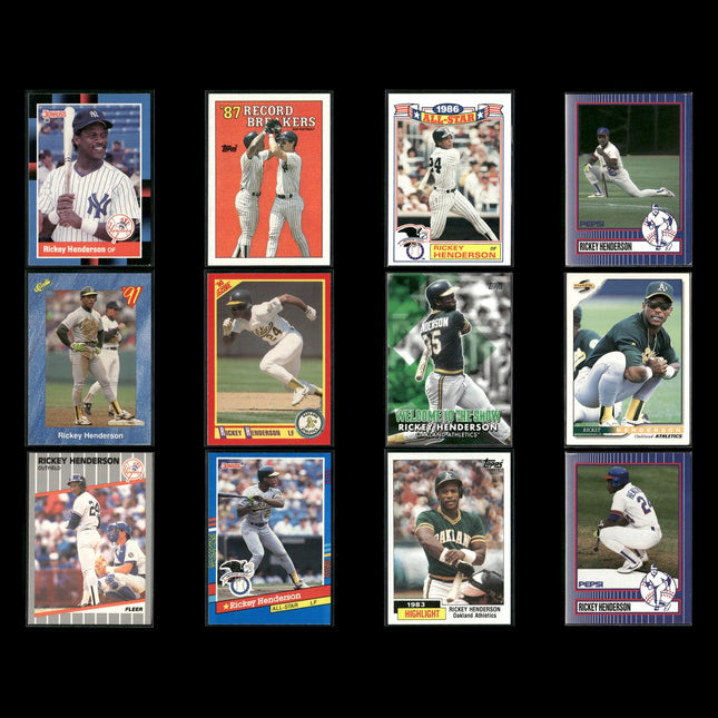 Rickey Henderson 12-Card Lot Oakland A’s HOF SB King