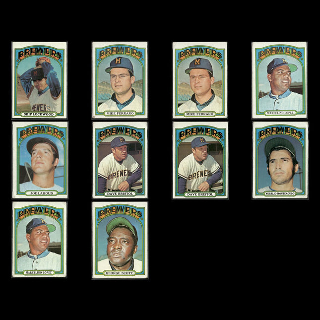 1972 Topps Milwaukee Brewers Team Lot (10 Cards) Vintage Baseball MLB