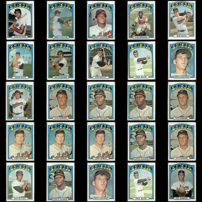 25-Card Lot Vintage 1972 Topps Baltimore Orioles | MLB Baseball Trading Cards